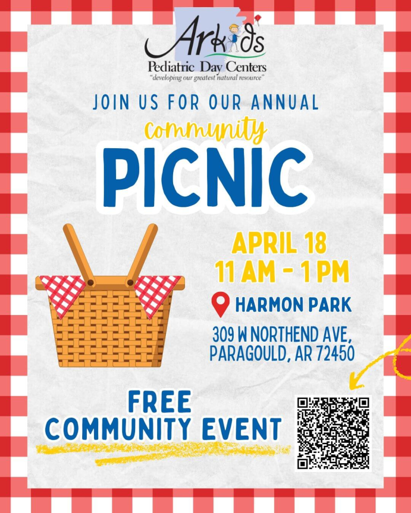 AR Kids Community Picnic event at Harmon Park on April 18 from 11 AM to 1 PM